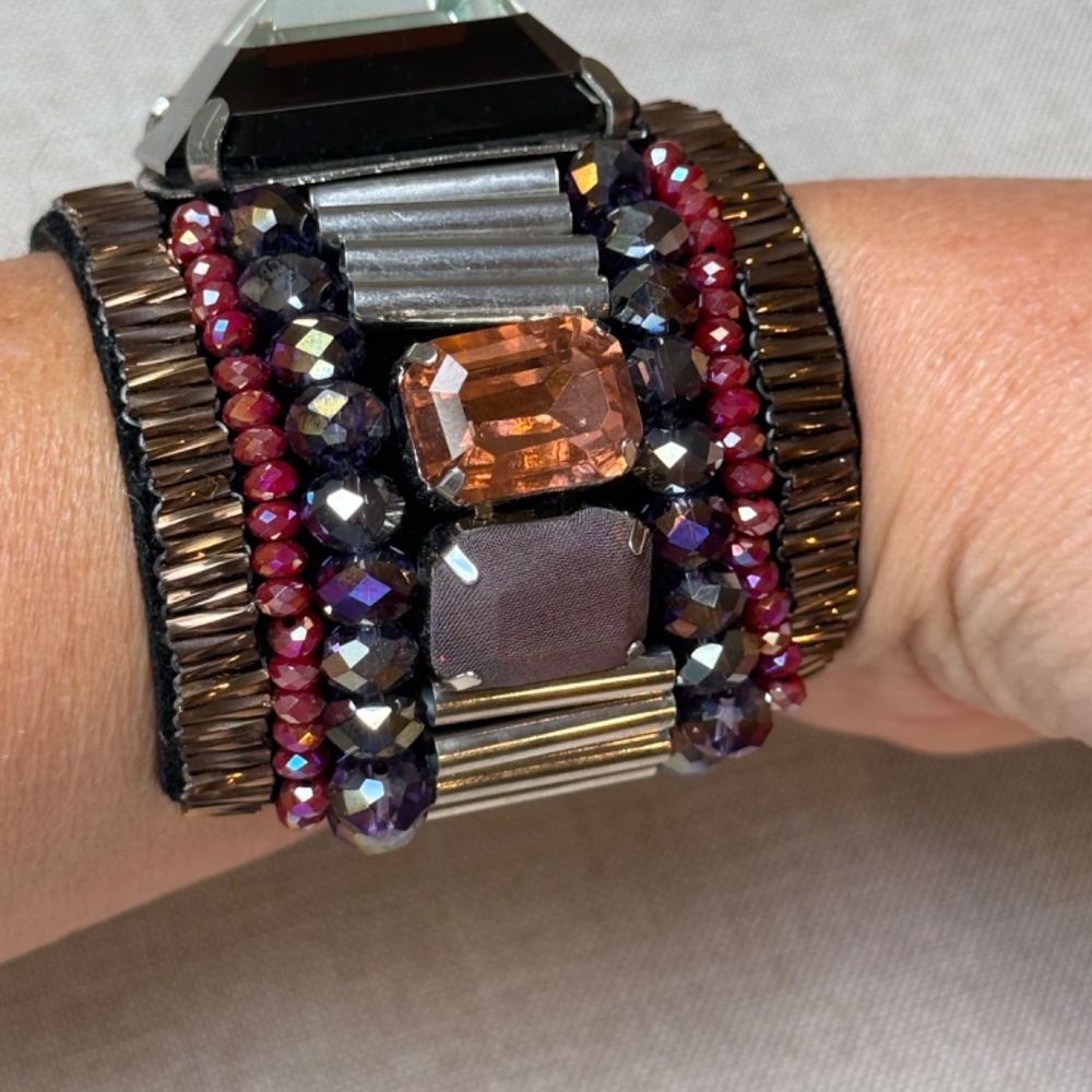 Large Decorated Felt Lined Cuff Statement Bracelet - image 4